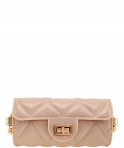 Diamond Quilted Cylinder Jelly Crossbody Bag 7163 NUDE